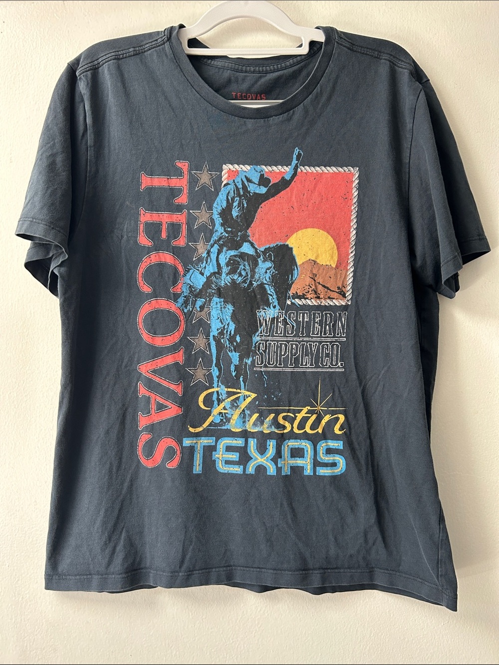 Tecovas Tee with Red, Blue & Yellow Western Graphic